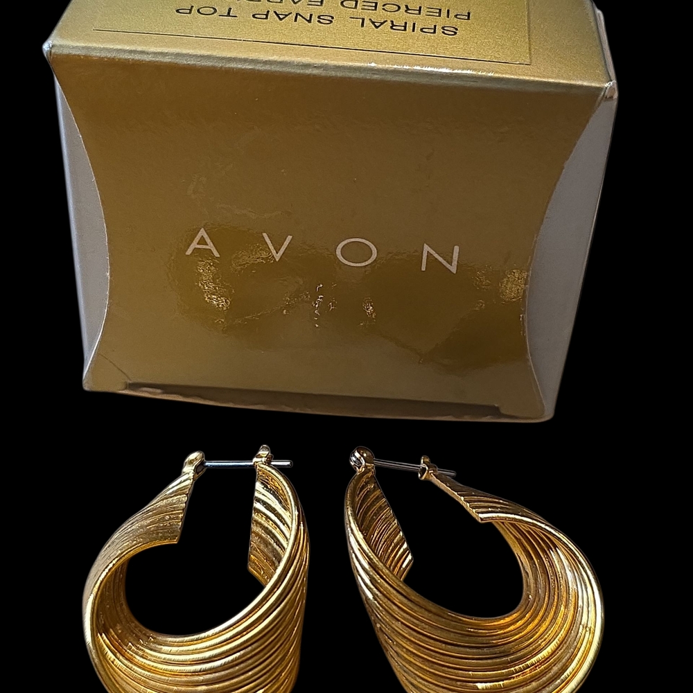 Avon Gold Hoop Snap Latch Earrings